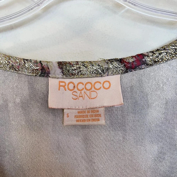 Rococo Sand Cara Metallic Floral Long Sleeve V Neck Glittery Kaftan Maxi Dress S - Picture 5 of 9